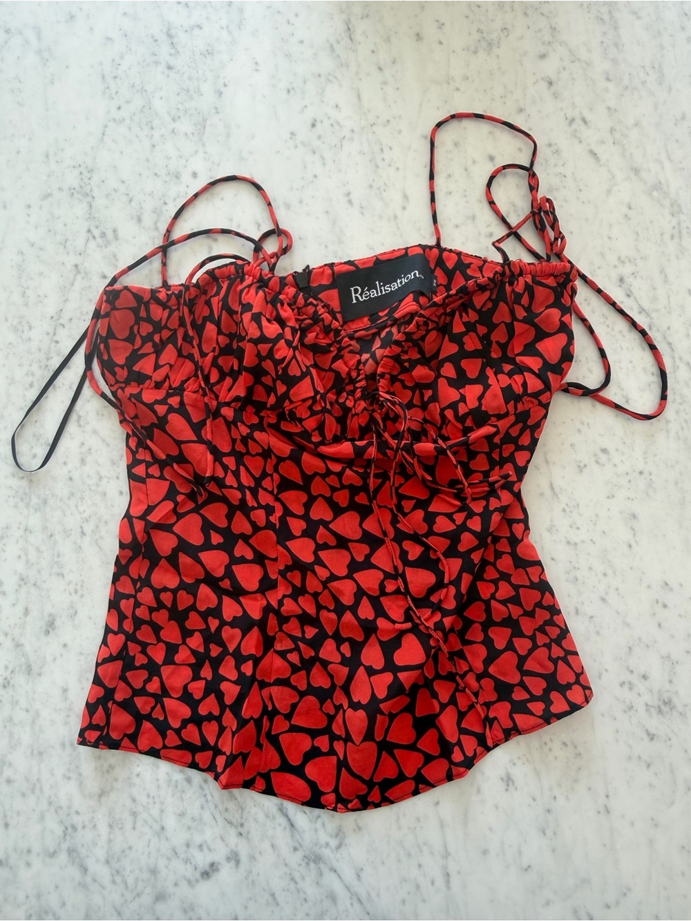 Realisation Par Red & Black Heart-Print Cami